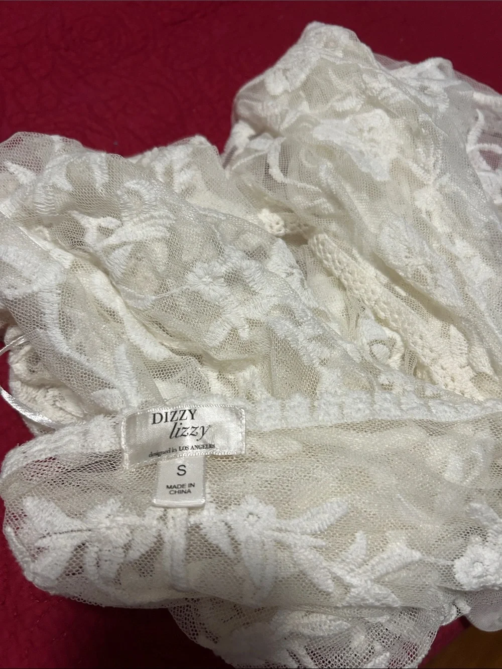 Dizzy lizzy Sheer Embroidered Swim Coverup Kimono - White size  small